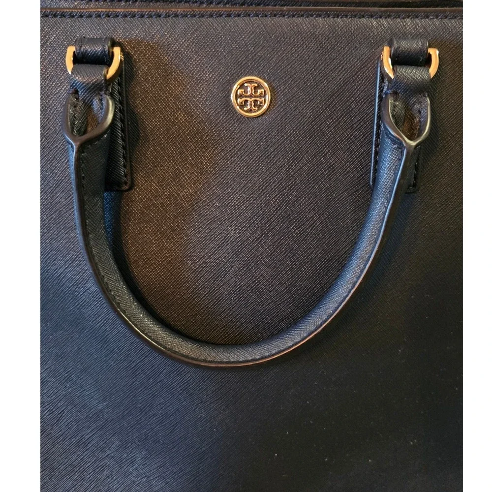 Tory Burch Navy Blue Structured Satchel Handbag Saffiano Leather Large‎ Tote